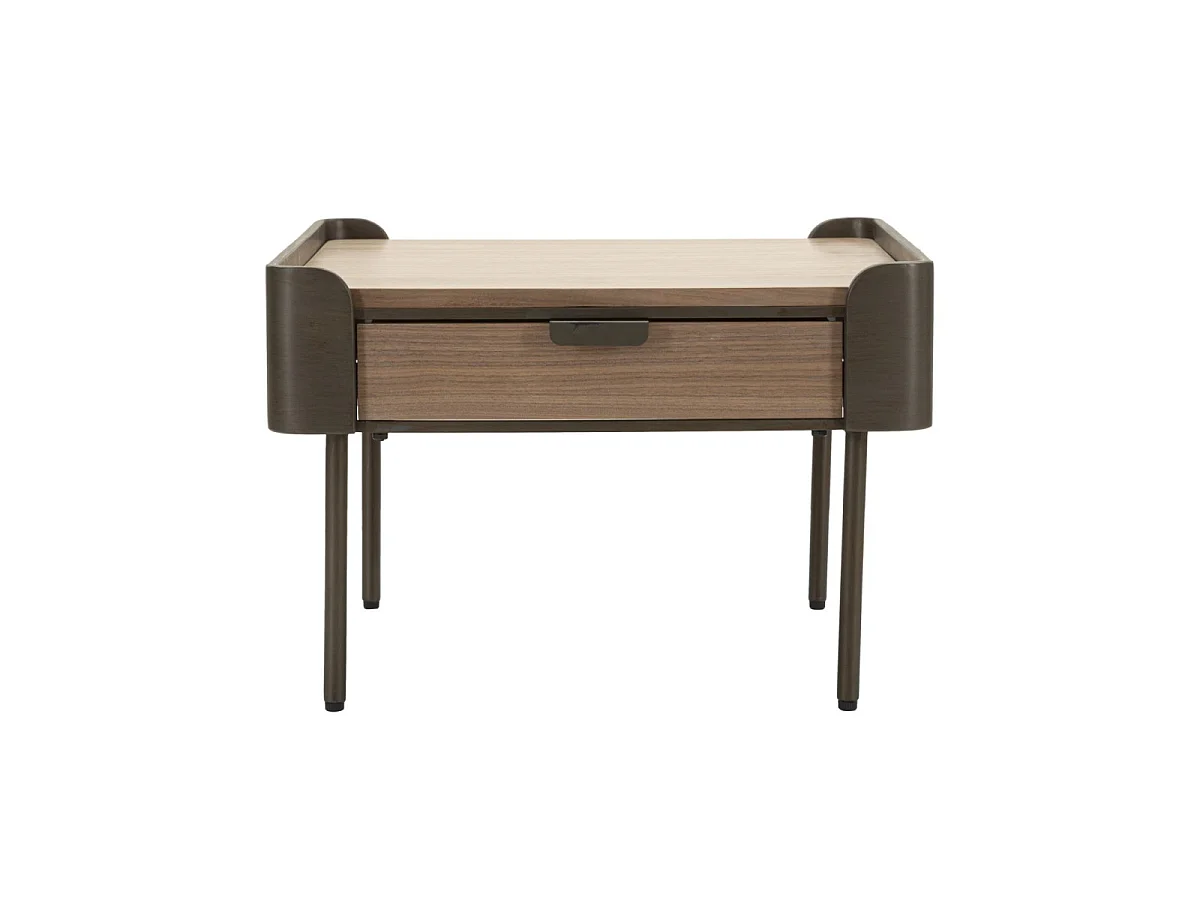Toronto salontafel 60x60x41 cm van vurenhout en ijzer, grijs en bruin van kleur, met 2 lades - Moderne, functionele stijl