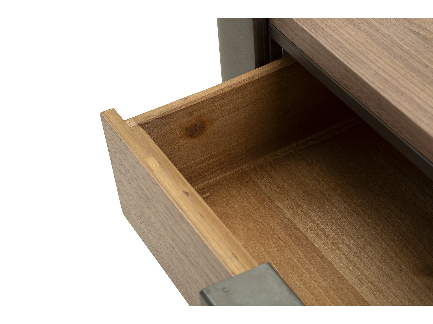 Toronto salontafel 60x60x41 cm van vurenhout en ijzer, grijs en bruin van kleur, met 2 lades - Moderne, functionele stijl