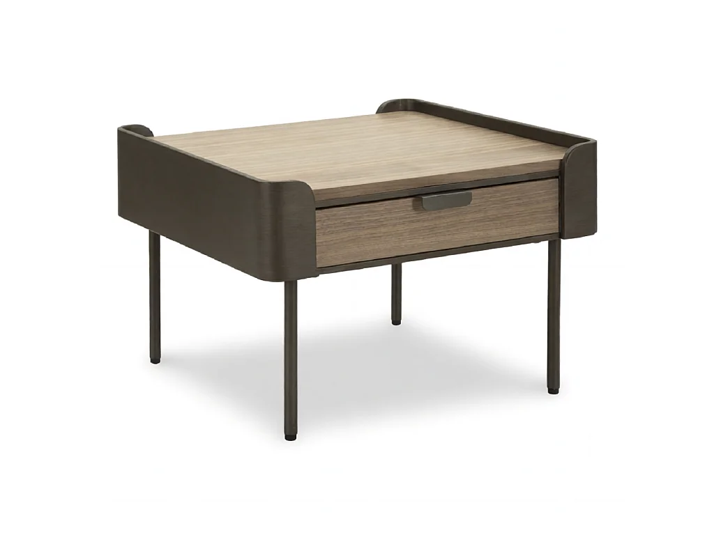 Tavolo da caffè Toronto 60x60x41 cm in legno di abete e ferro, colore grigio e marrone con 2 cassetti - Stile moderno funzionale