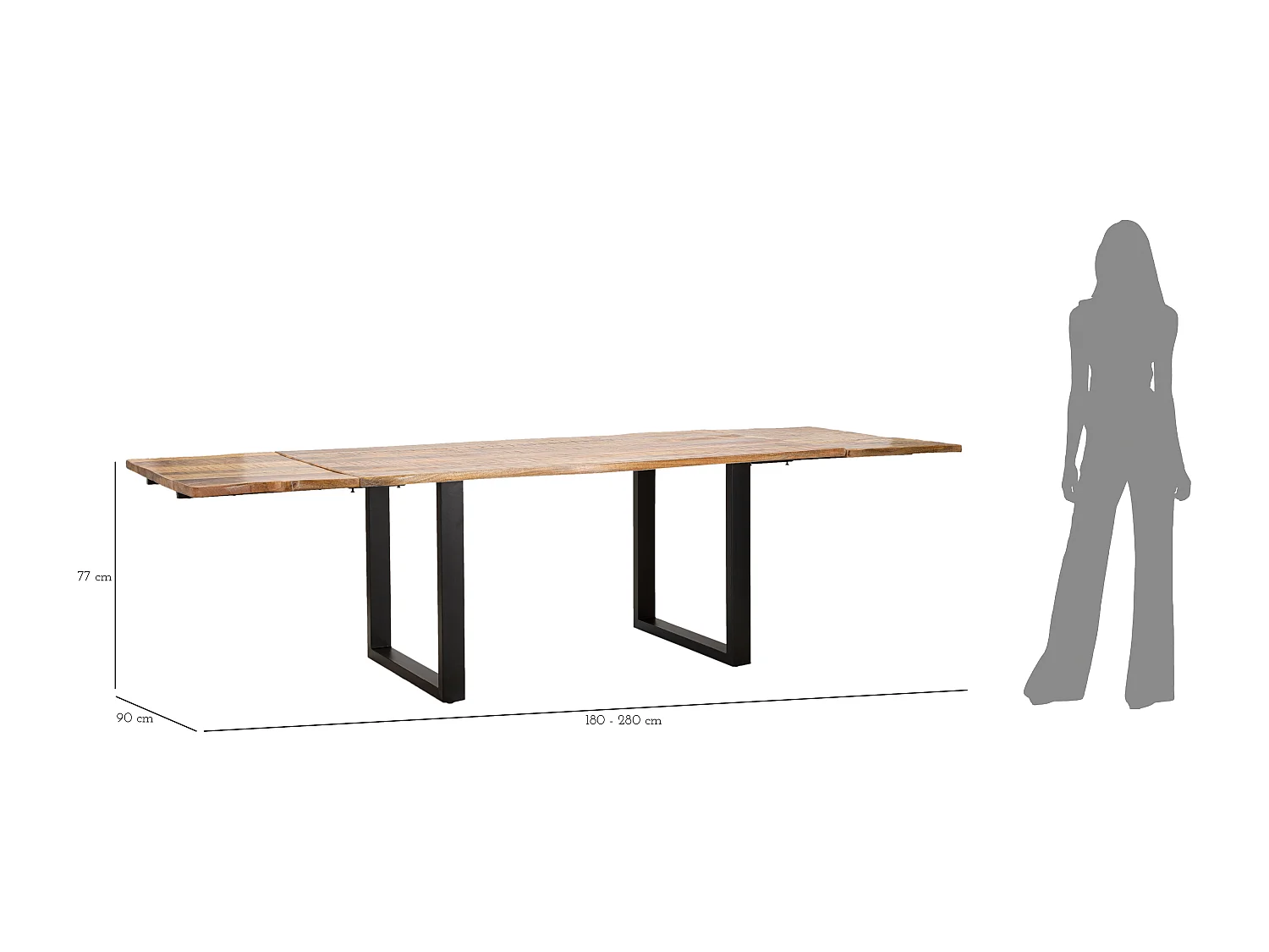 Table à Manger Extensible en Bois "Mango" 180-280cm Naturel