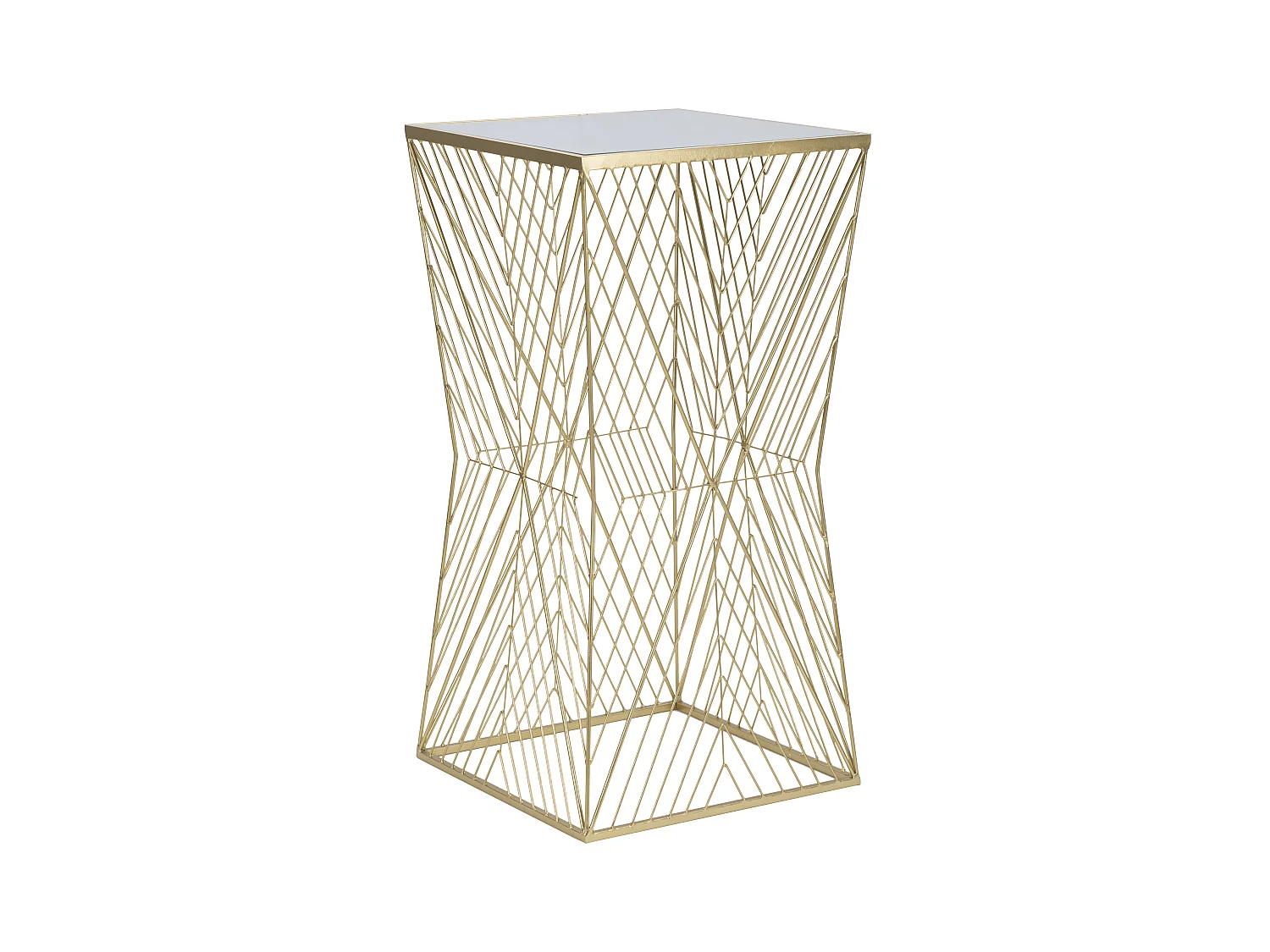 Table téléphonique carrée en métal doré avec plateau en verre miroir