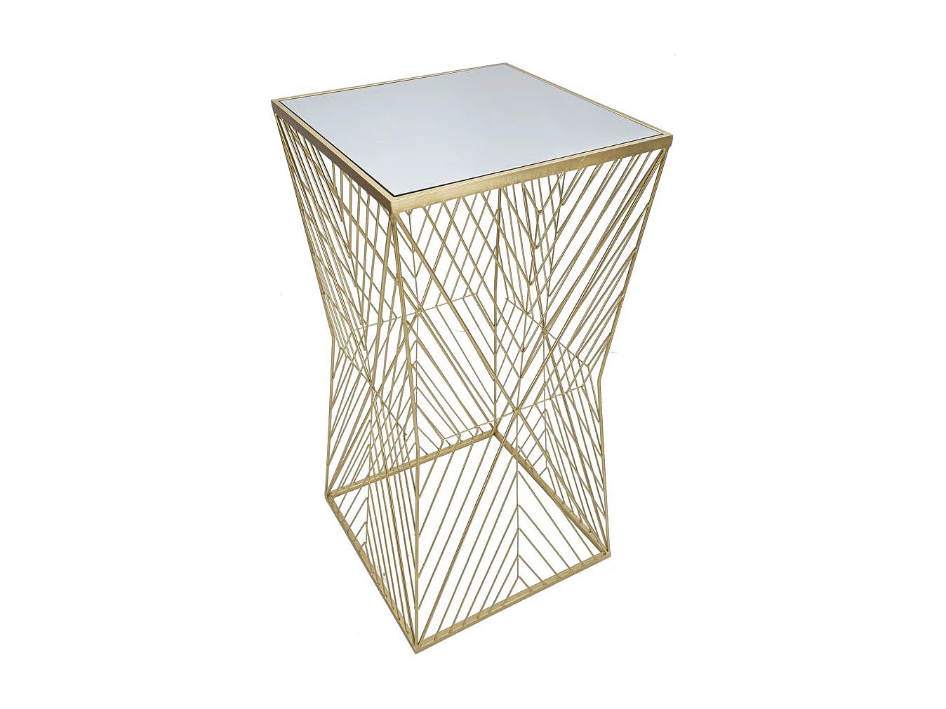 Table téléphonique carrée en métal doré avec plateau en verre miroir