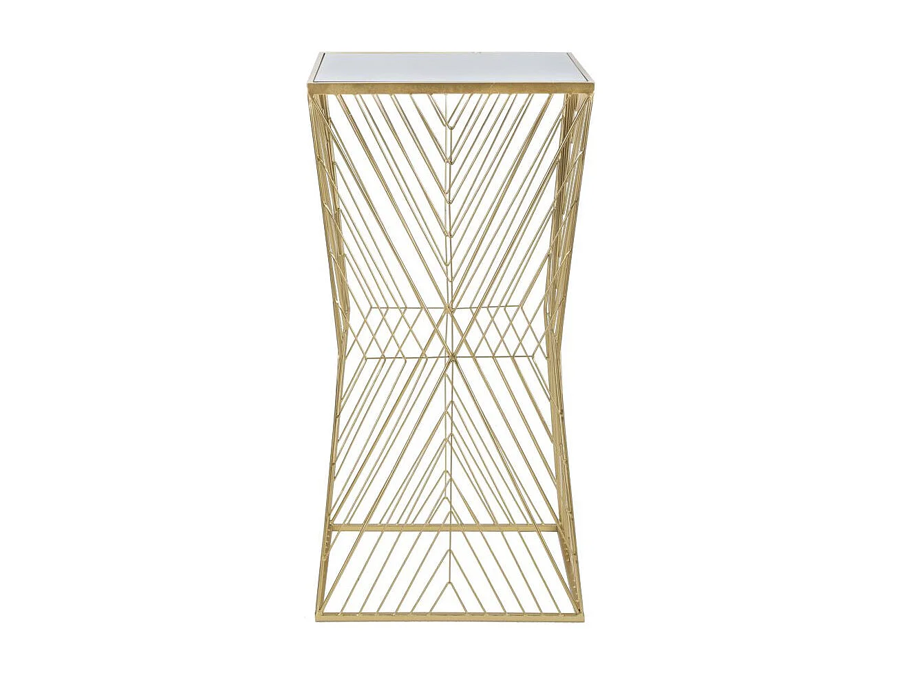 Table téléphonique carrée en métal doré avec plateau en verre miroir