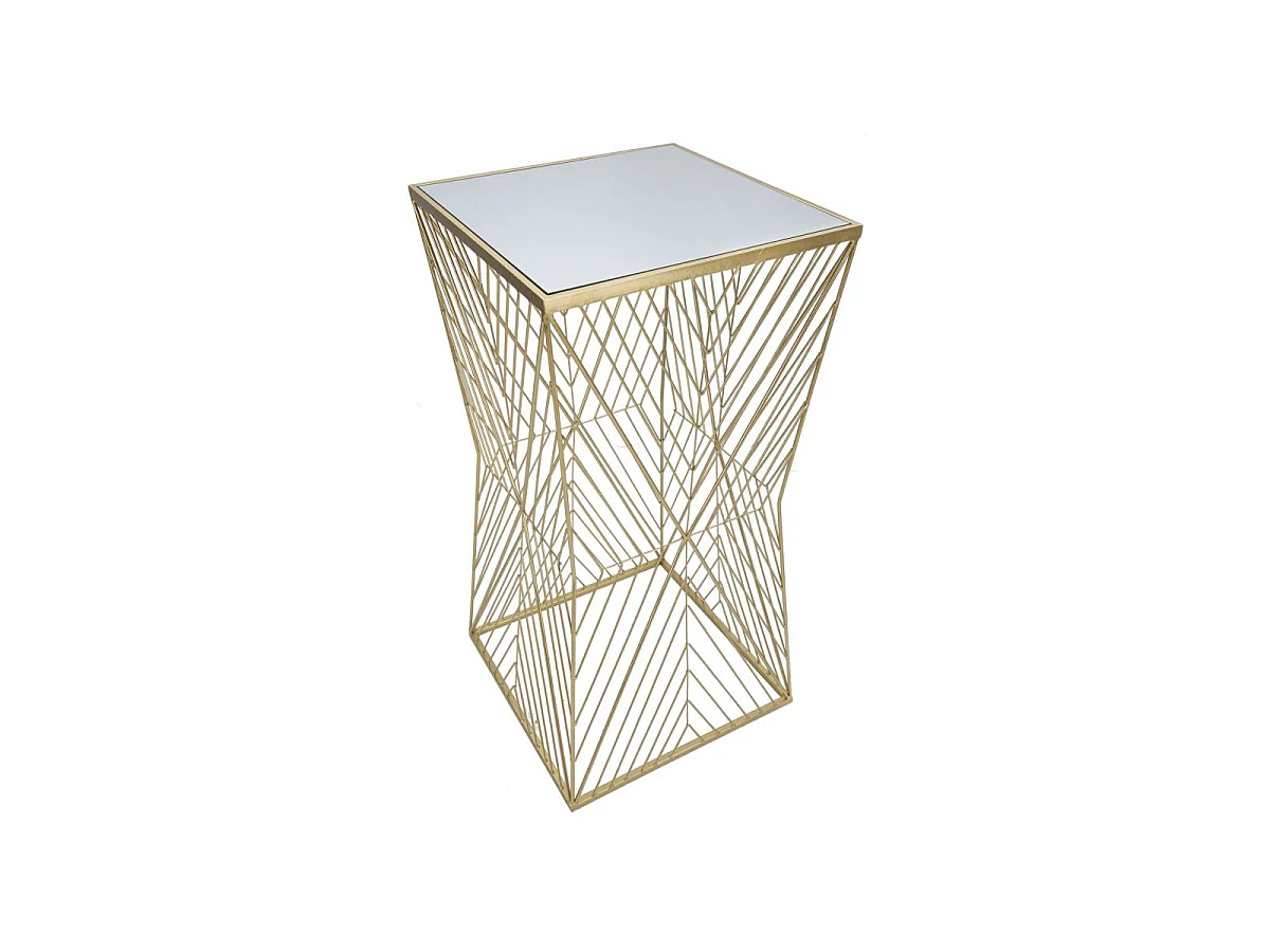 Table téléphonique carrée en métal doré avec plateau en verre miroir