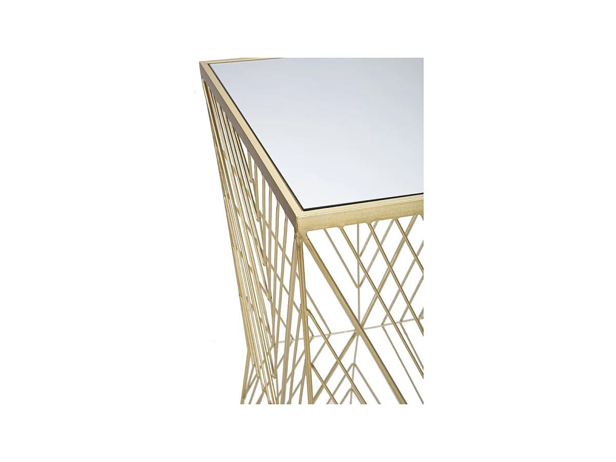 Table téléphonique carrée en métal doré avec plateau en verre miroir