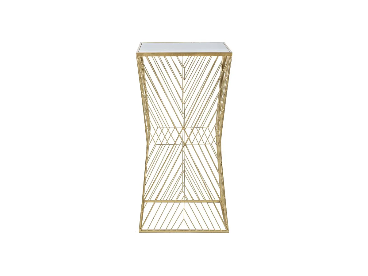 Table téléphonique carrée en métal doré avec plateau en verre miroir