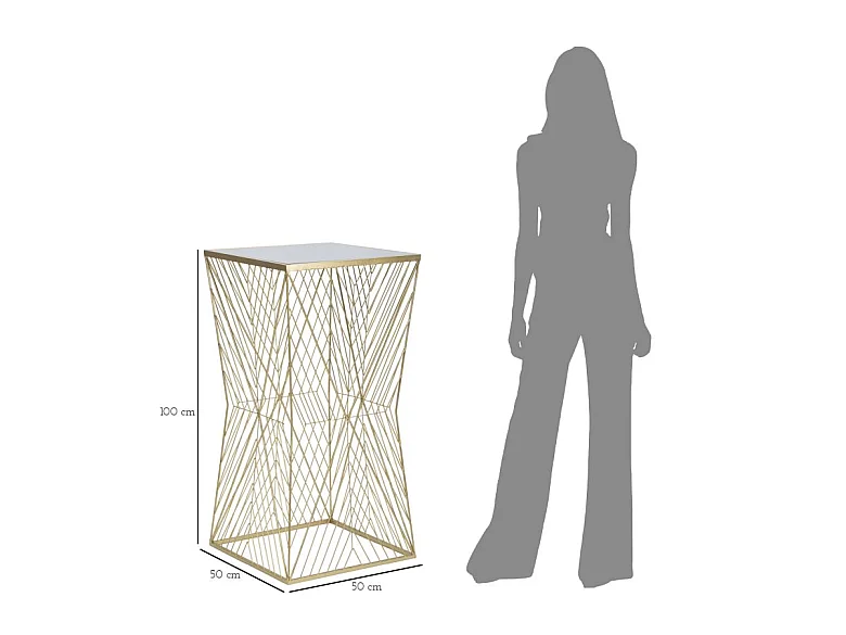 Table téléphonique carrée en métal doré avec plateau en verre miroir