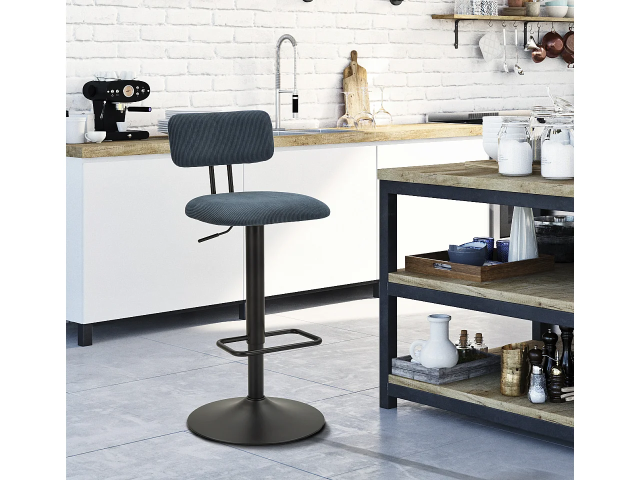 Lot de 2 Chaises de Bar Réglable "Destiny" 85-106cm Noir & Bleu