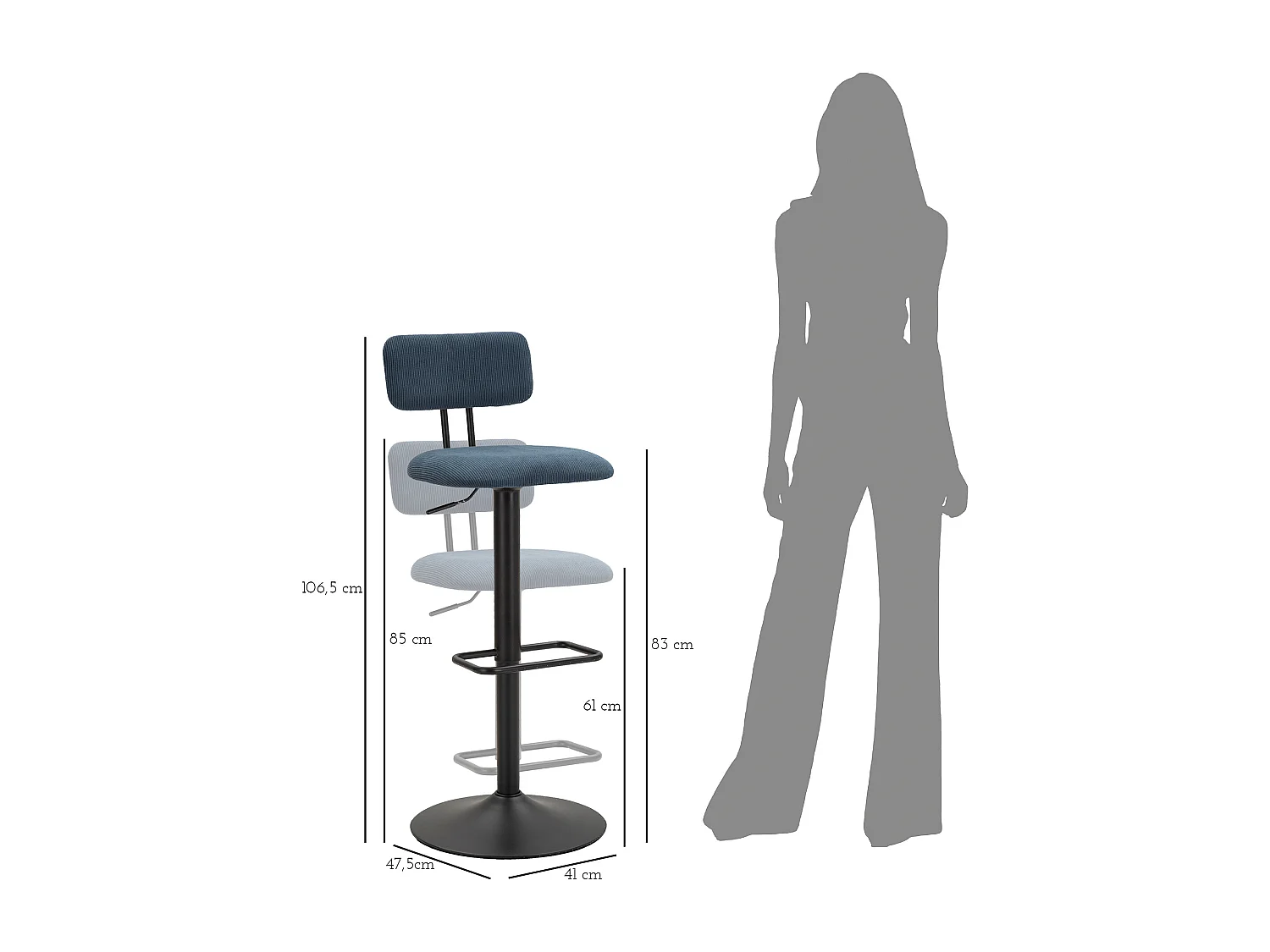 Lot de 2 Chaises de Bar Réglable "Destiny" 85-106cm Noir & Bleu