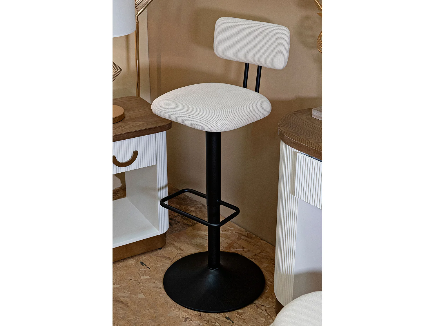 Lot de 2 Chaises de Bar Réglable "Destiny" 85-105cm Noir & Blanc