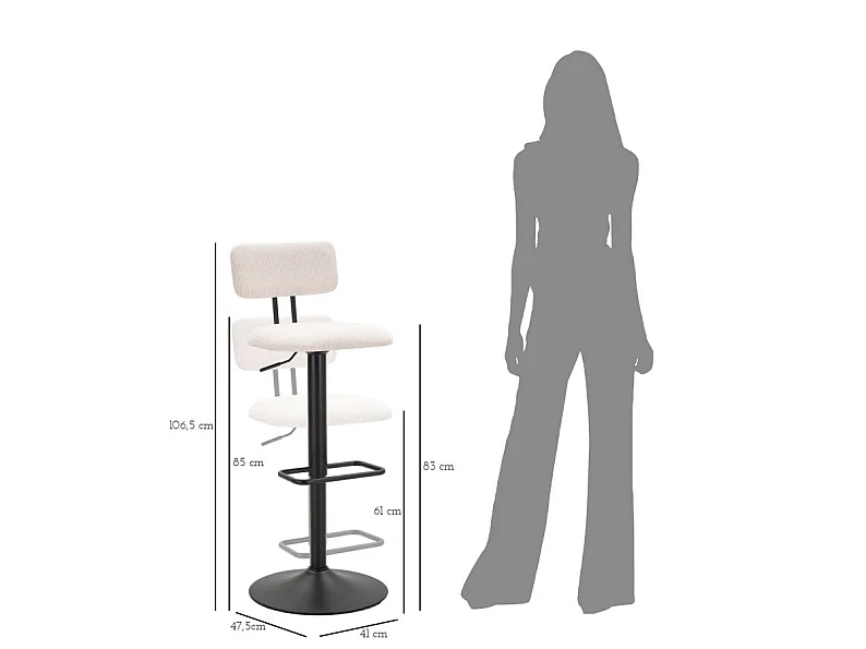 Lot de 2 Chaises de Bar Réglable "Destiny" 85-105cm Noir & Blanc