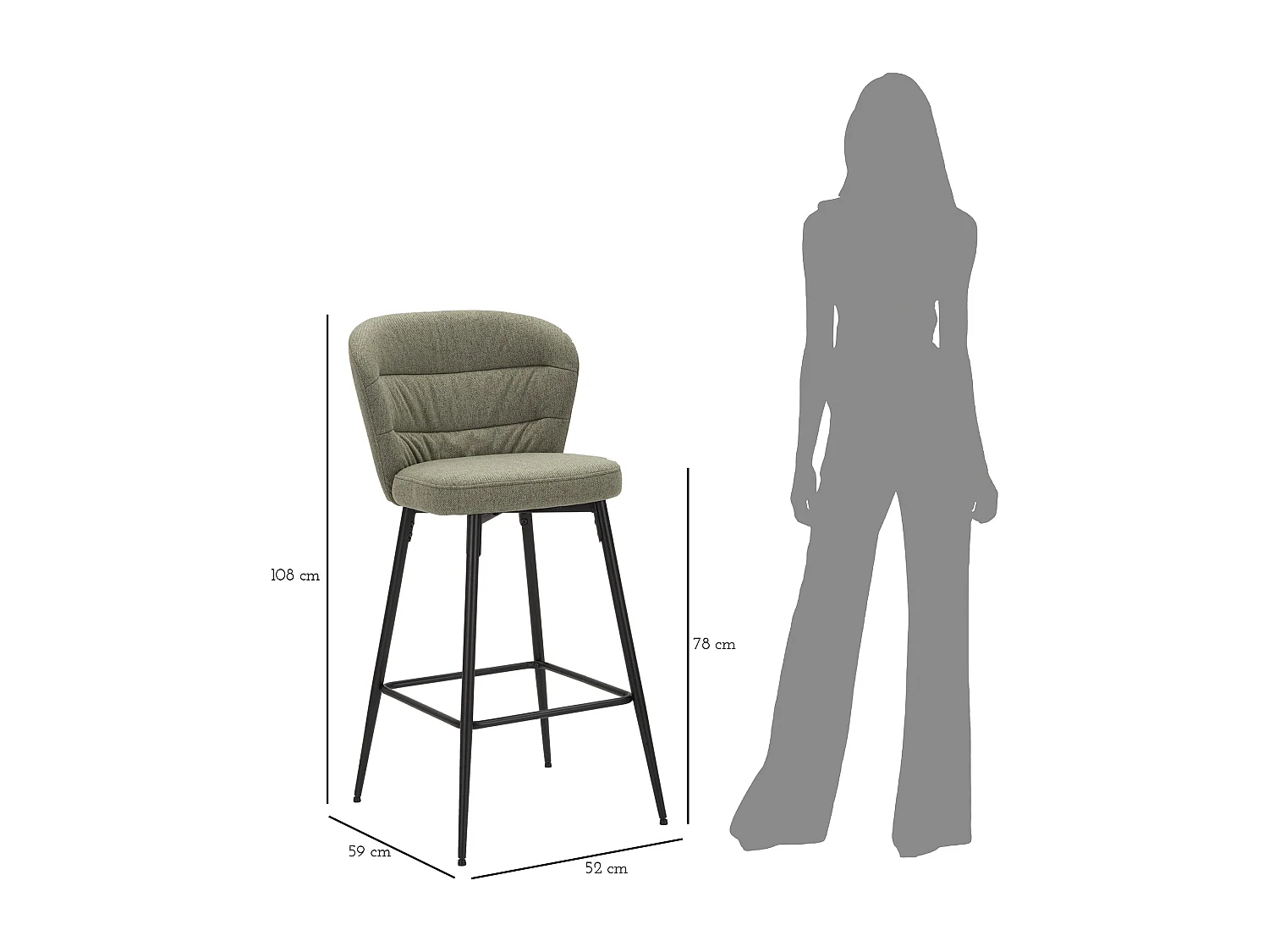 BANCO BAR LOSANNA VERDE SET 2 PCS CM 52X59X108