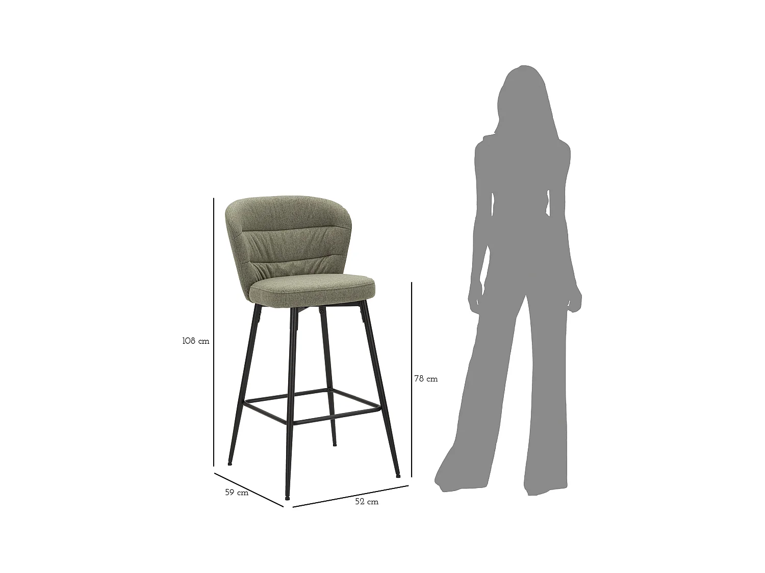 Sgabello Bar Losanna Verde Set 2 Pz Cm 52X59X108