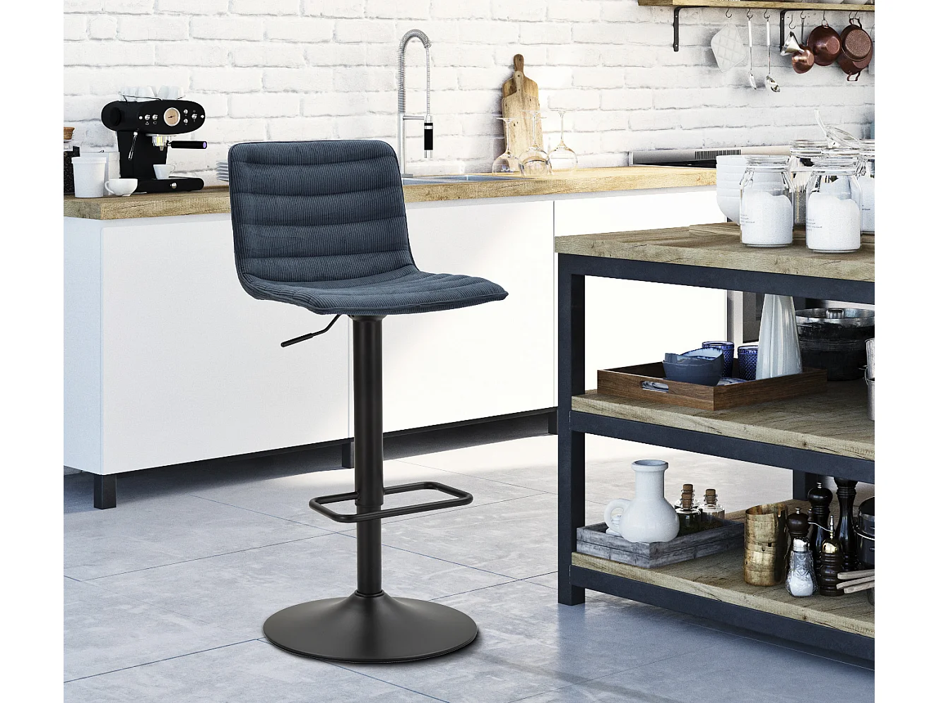 Lot de 2 Tabourets de Bar Réglable "Destiny" 85,5-107cm Noir & Bleu