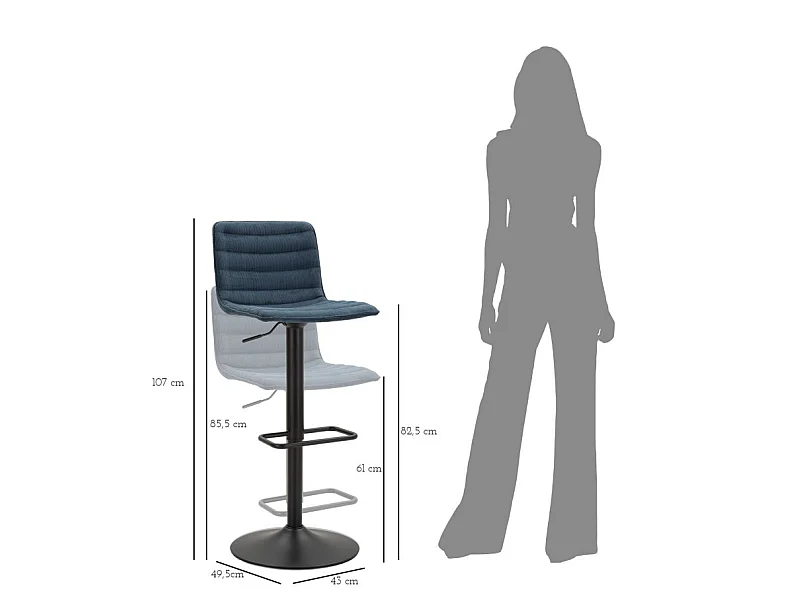 Lot de 2 Chaises de Bar Réglables "Destiny" 85-107cm Noir & Bleu