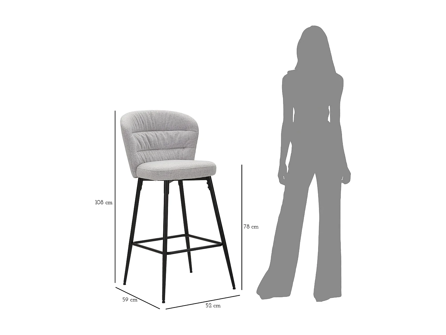 Lot de 2 Tabourets de Bar "Losanna" 108cm Gris