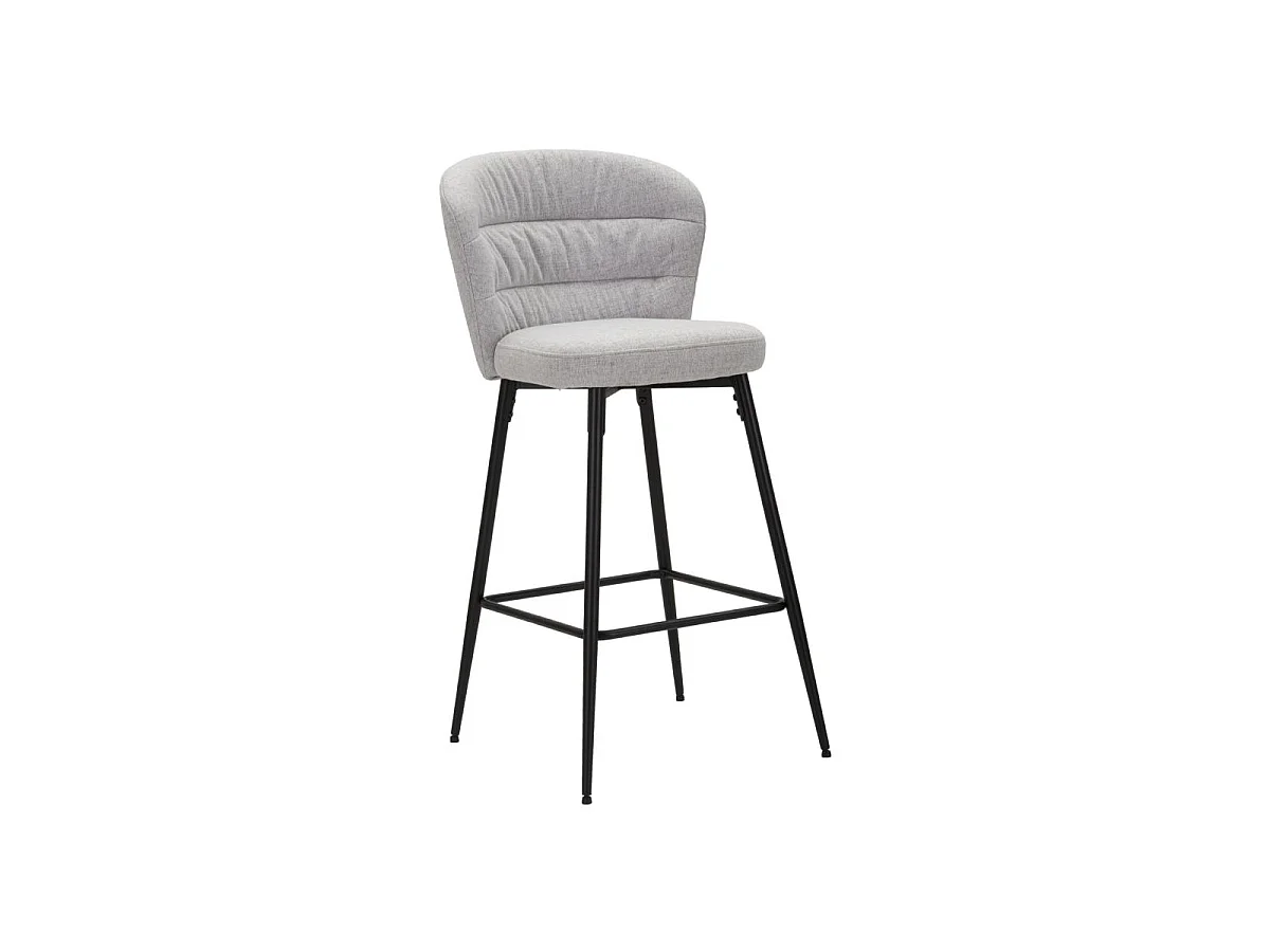 Set van 2 LOSANNA barkrukken, grijs, 52x59x108 cm - Stoffen krukken met zwarte metalen poten - Glamoureus design uit de jaren 70