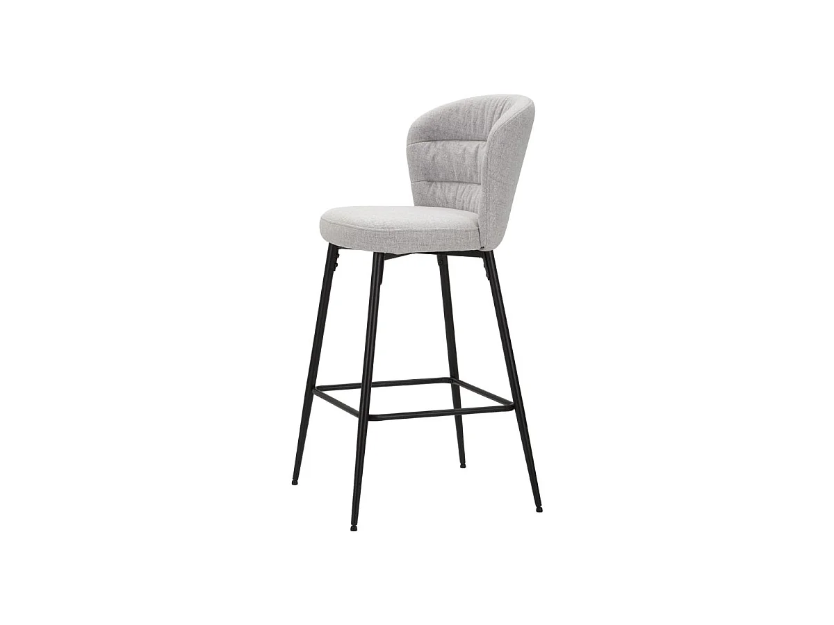 Set van 2 LOSANNA barkrukken, grijs, 52x59x108 cm - Stoffen krukken met zwarte metalen poten - Glamoureus design uit de jaren 70