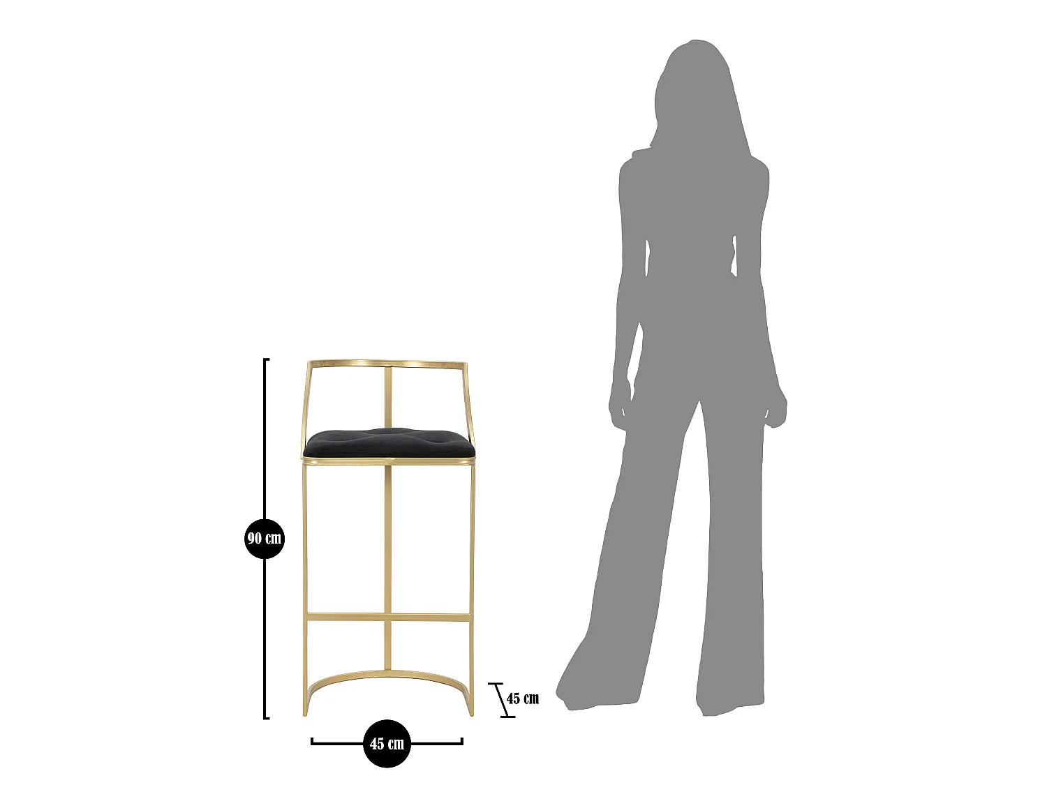 Tabouret de Bar en Velours "Istanbul" 90cm Noir & Or