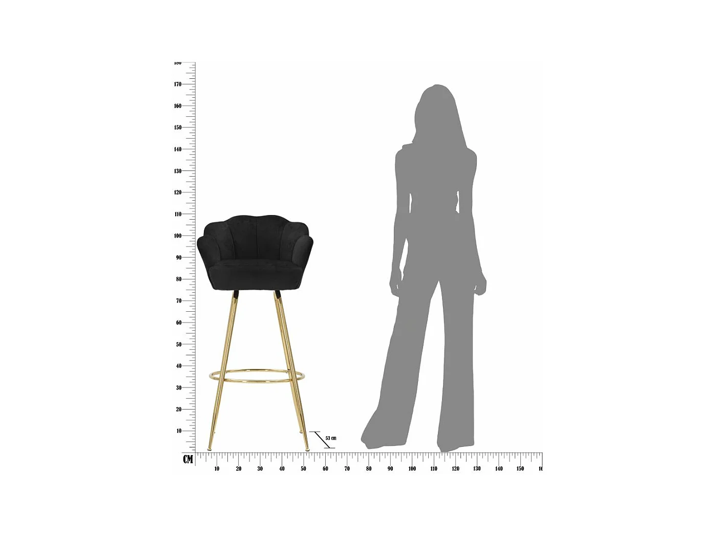 Tabouret de Bar Coquillage "Vienna" 110cm Noir & Or