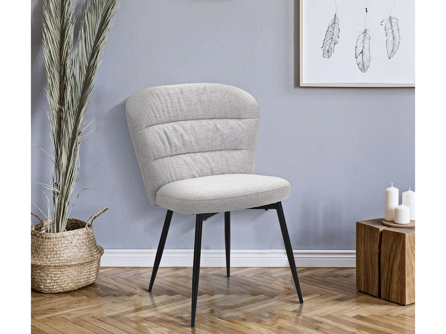 Set mit 2 grauen LOSANNA-Stühlen (58 x 60,5 x 85 cm) – Polsterstühle mit schwarzen Metallbeinen – Glamouröses 70er-Jahre-Design