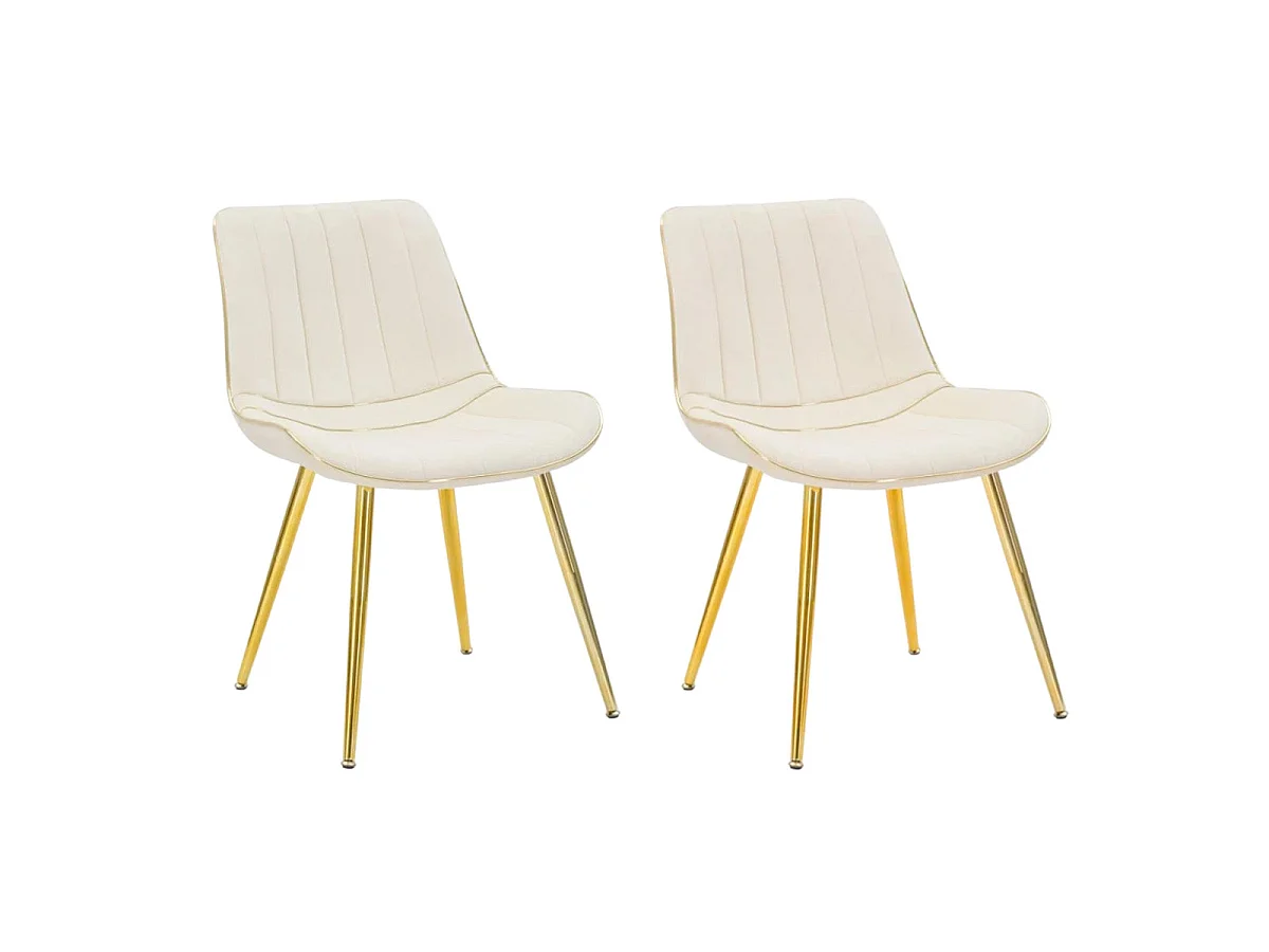 Lot de 2 Chaises en Tissu "Paris" 79cm Crème & Or