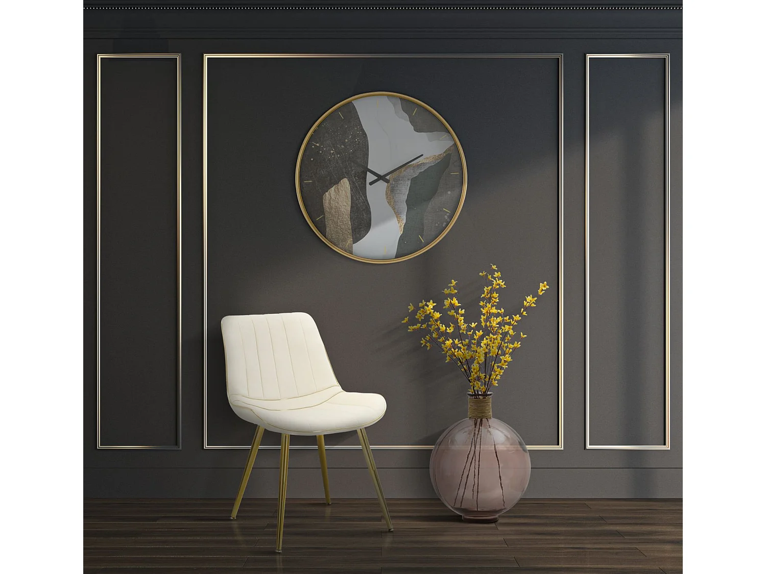 Lot de 2 Chaises en Tissu "Paris" 79cm Crème & Or