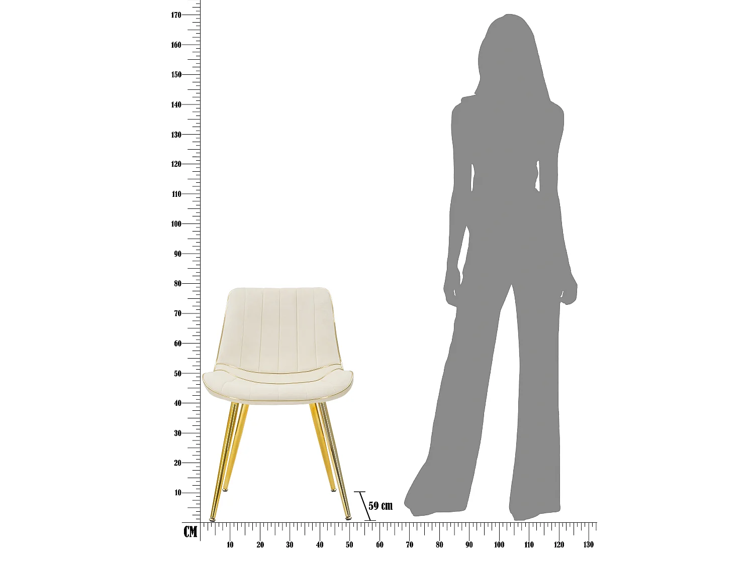 Lot de 2 Chaises en Tissu "Paris" 79cm Crème & Or