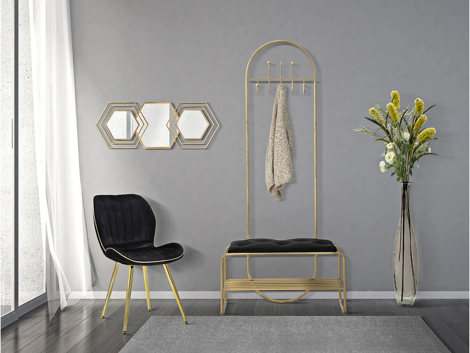 Conjunto de cadeiras Paris Space pretas/douradas 2 peças 46x58x77 cm