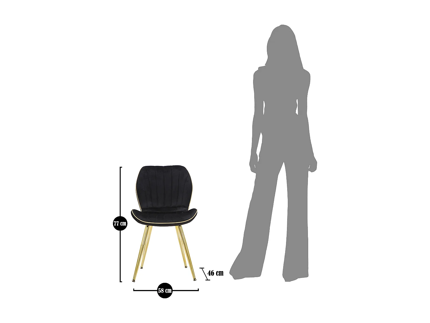 Conjunto de cadeiras Paris Space pretas/douradas 2 peças 46x58x77 cm