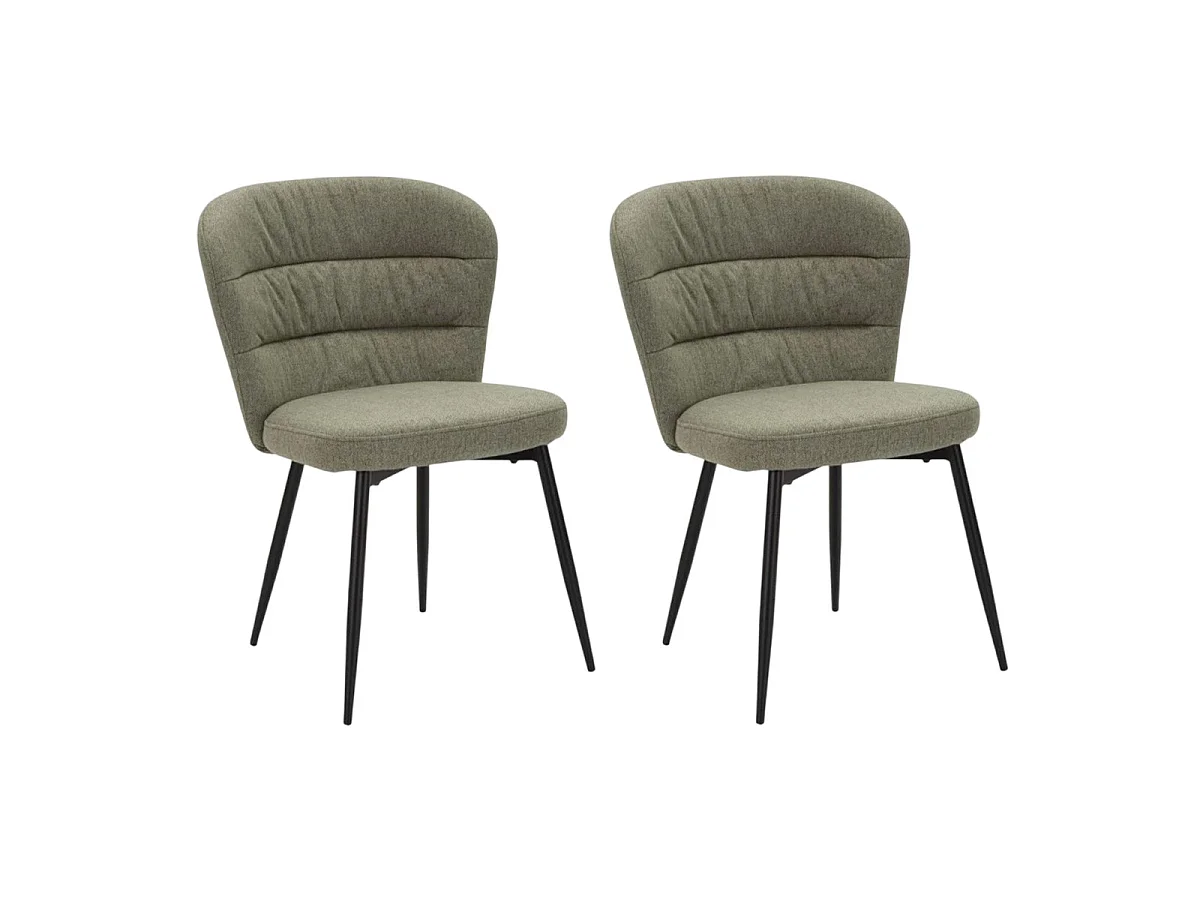 Set van 2 groene LOSANNA-stoelen 58x60,5x85 cm - Gestoffeerde stoelen met zwarte metalen poten - Glamoureus design uit de jaren 70