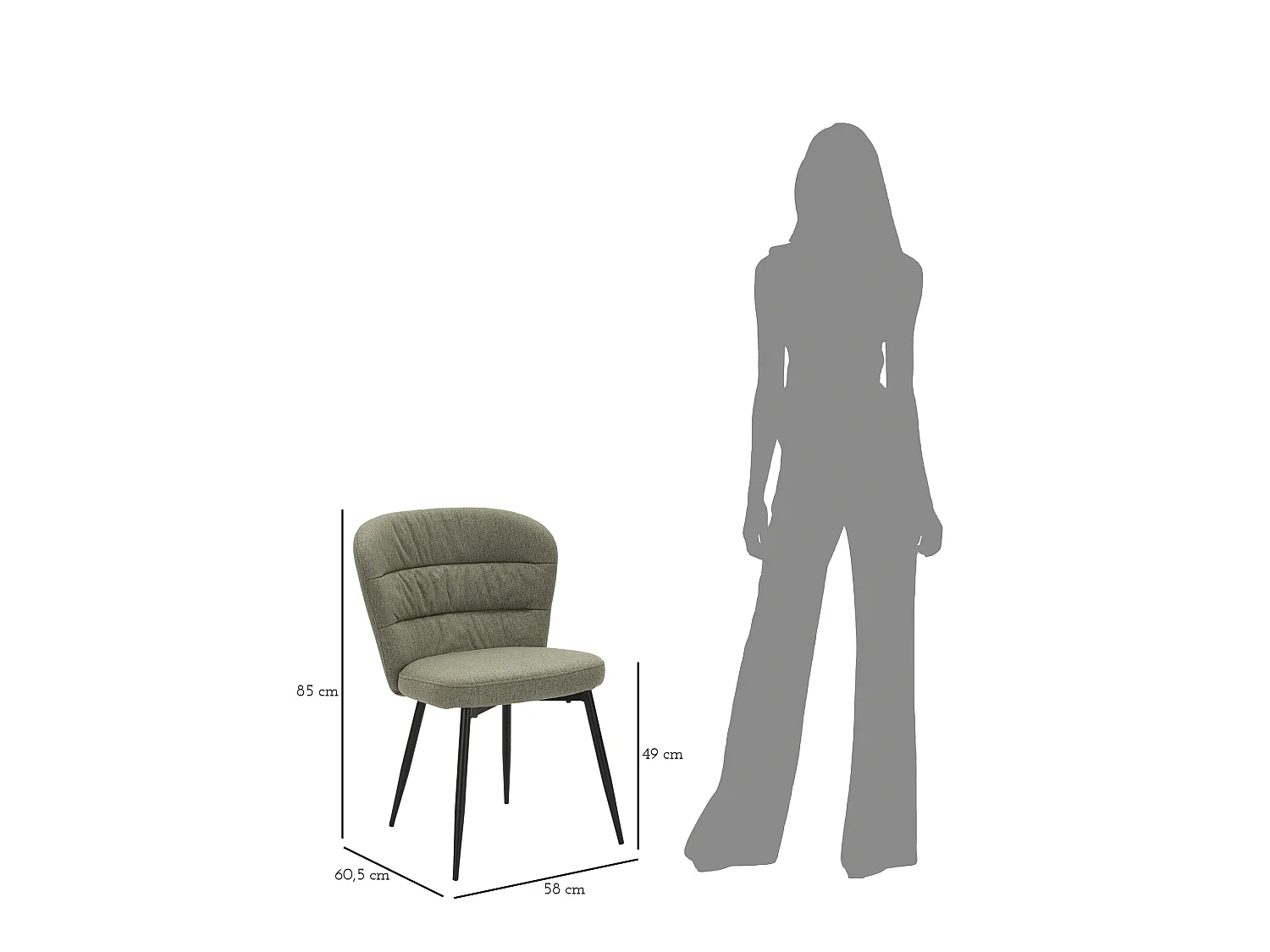 Set van 2 groene LOSANNA-stoelen 58x60,5x85 cm - Gestoffeerde stoelen met zwarte metalen poten - Glamoureus design uit de jaren 70