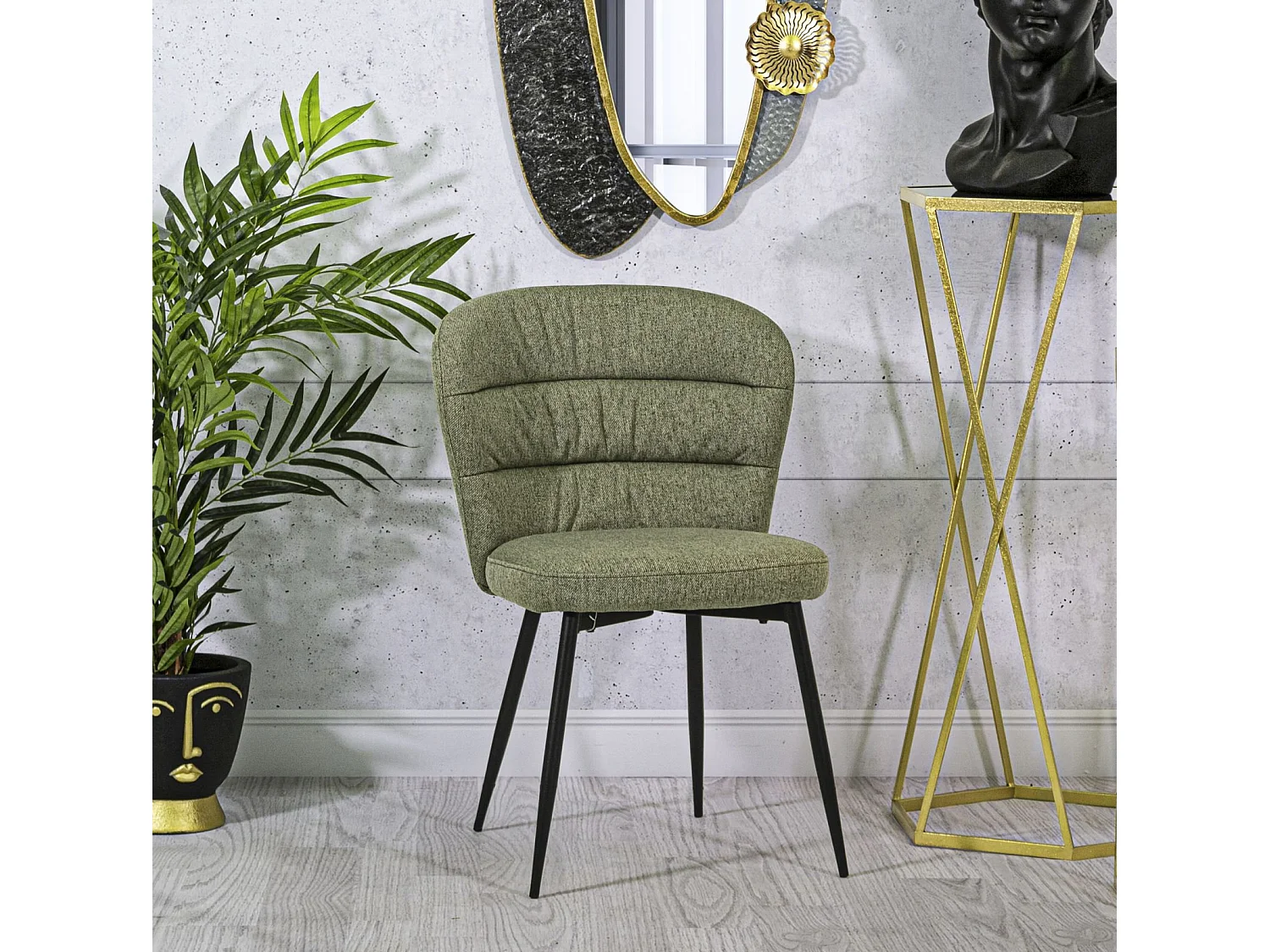 Set van 2 groene LOSANNA-stoelen 58x60,5x85 cm - Gestoffeerde stoelen met zwarte metalen poten - Glamoureus design uit de jaren 70