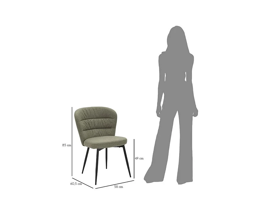 Set van 2 groene LOSANNA-stoelen 58x60,5x85 cm - Gestoffeerde stoelen met zwarte metalen poten - Glamoureus design uit de jaren 70