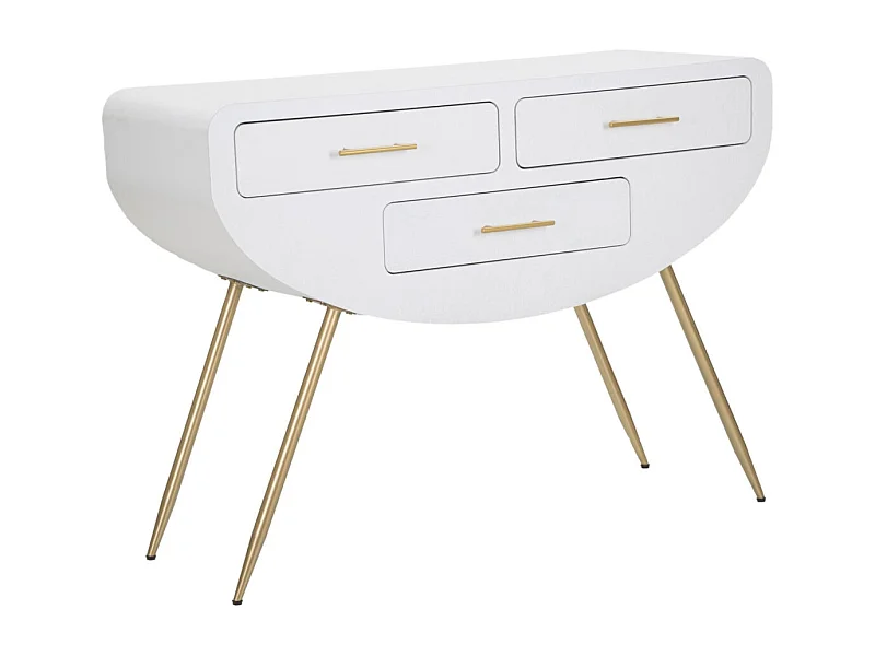 Console 3 Tiroirs Design "Venus" 110cm Blanc & Or