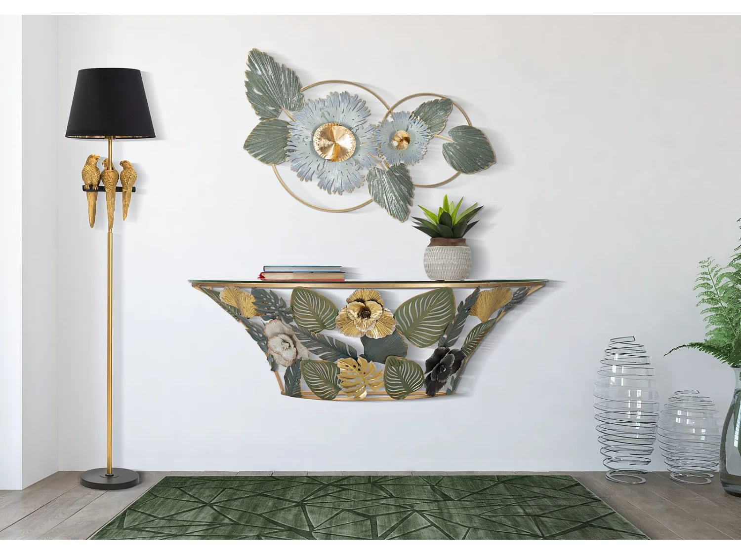 Console suspendue en métal multicolore avec fleurs 120x40,5x37,2 cm