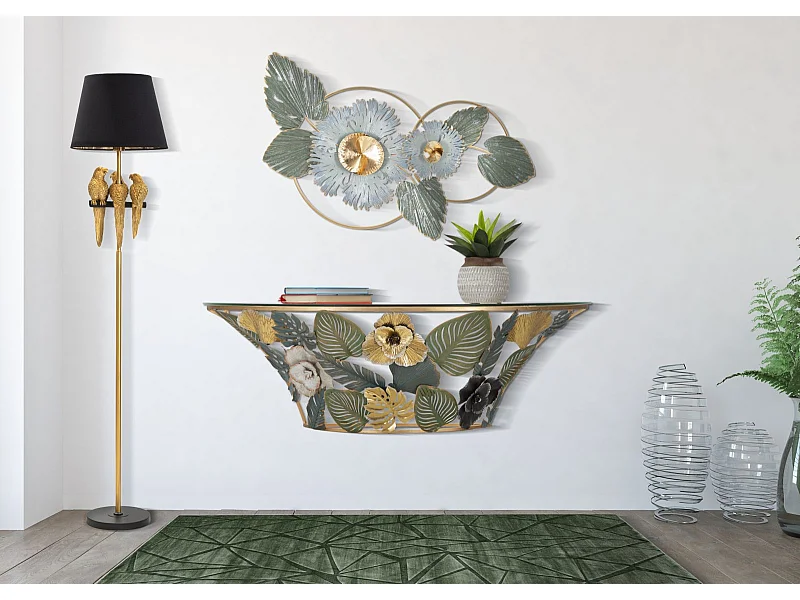 Console suspendue en métal multicolore avec fleurs 120x40,5x37,2 cm