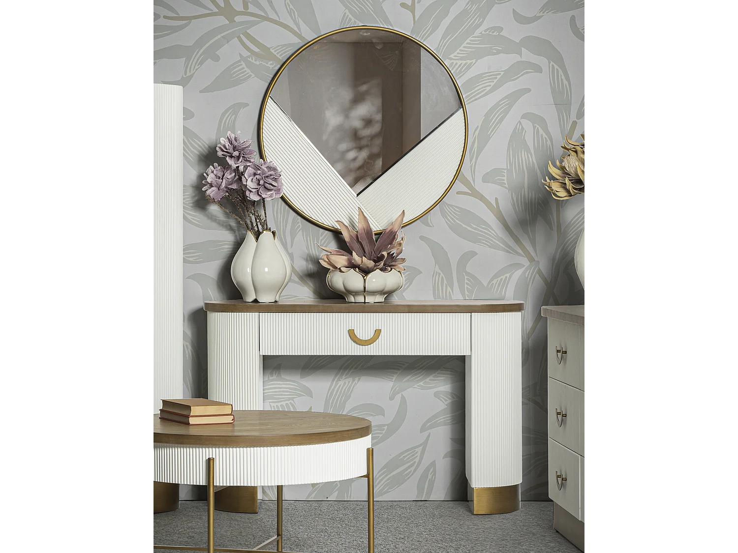 Console en Bois Avec 1 Tiroir "Tolosa" 121cm Blanc & Naturel