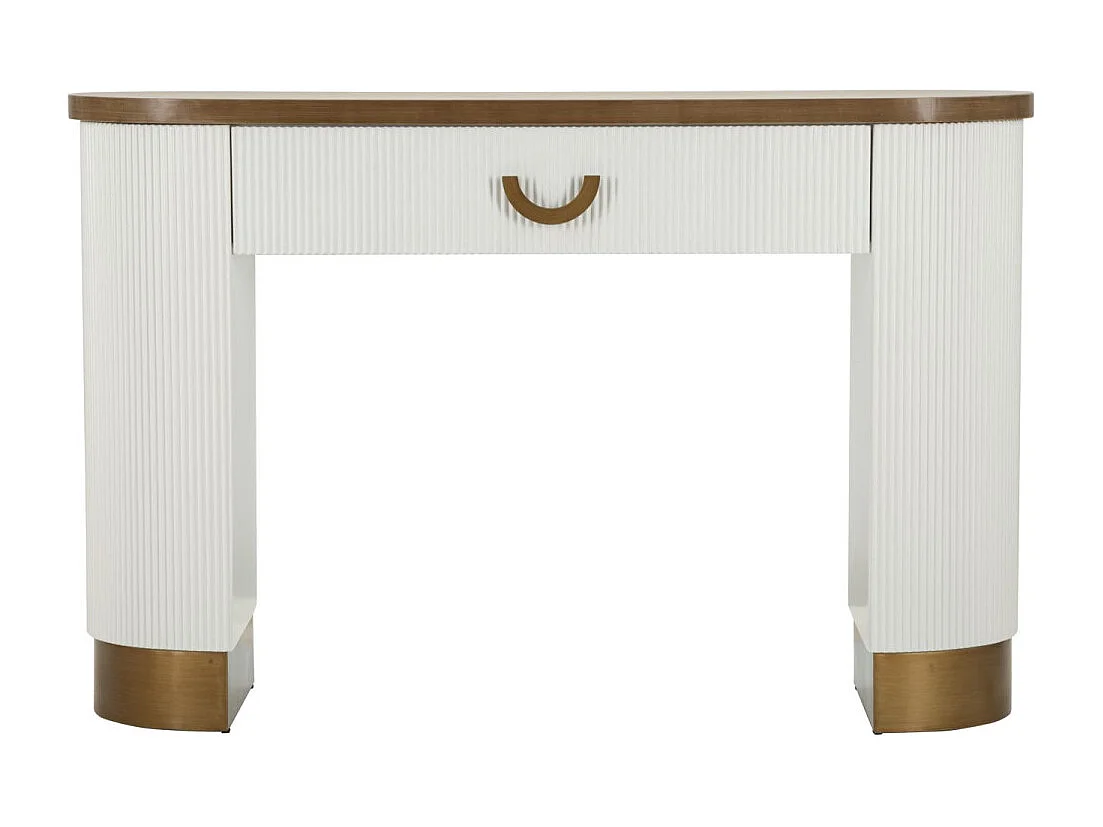 Console en Bois Avec 1 Tiroir "Tolosa" 121cm Blanc & Naturel