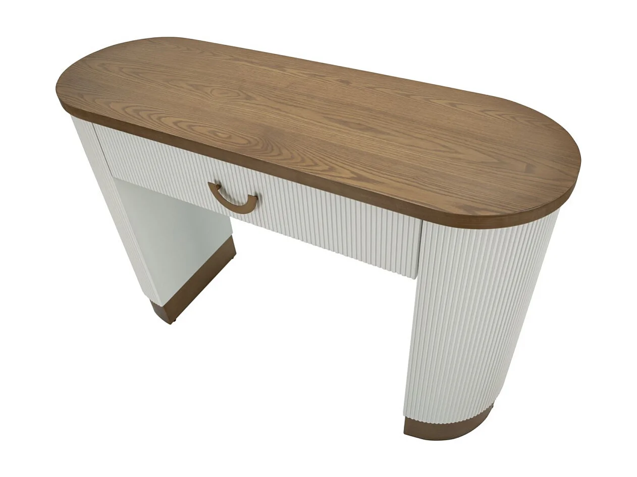 Console en Bois Avec 1 Tiroir "Tolosa" 121cm Blanc & Naturel