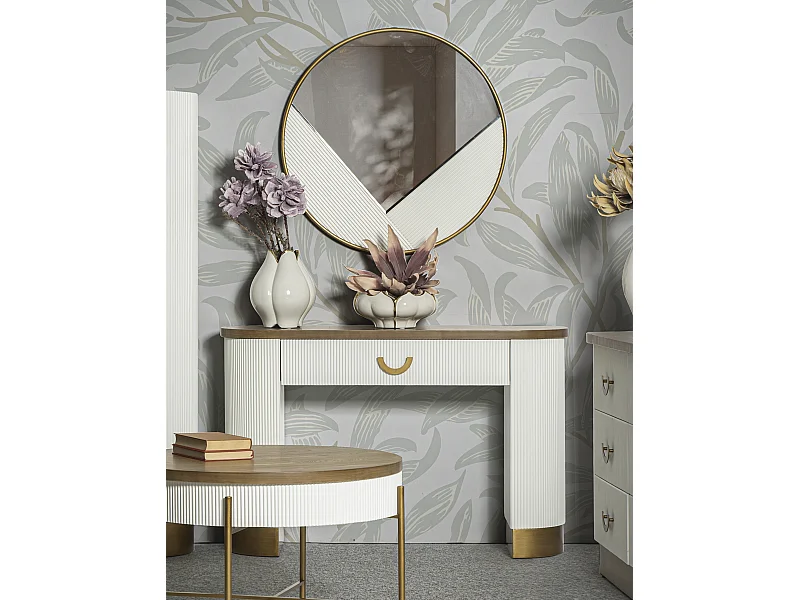 Witte en bruine houten consoletafel 121x40x78 cm