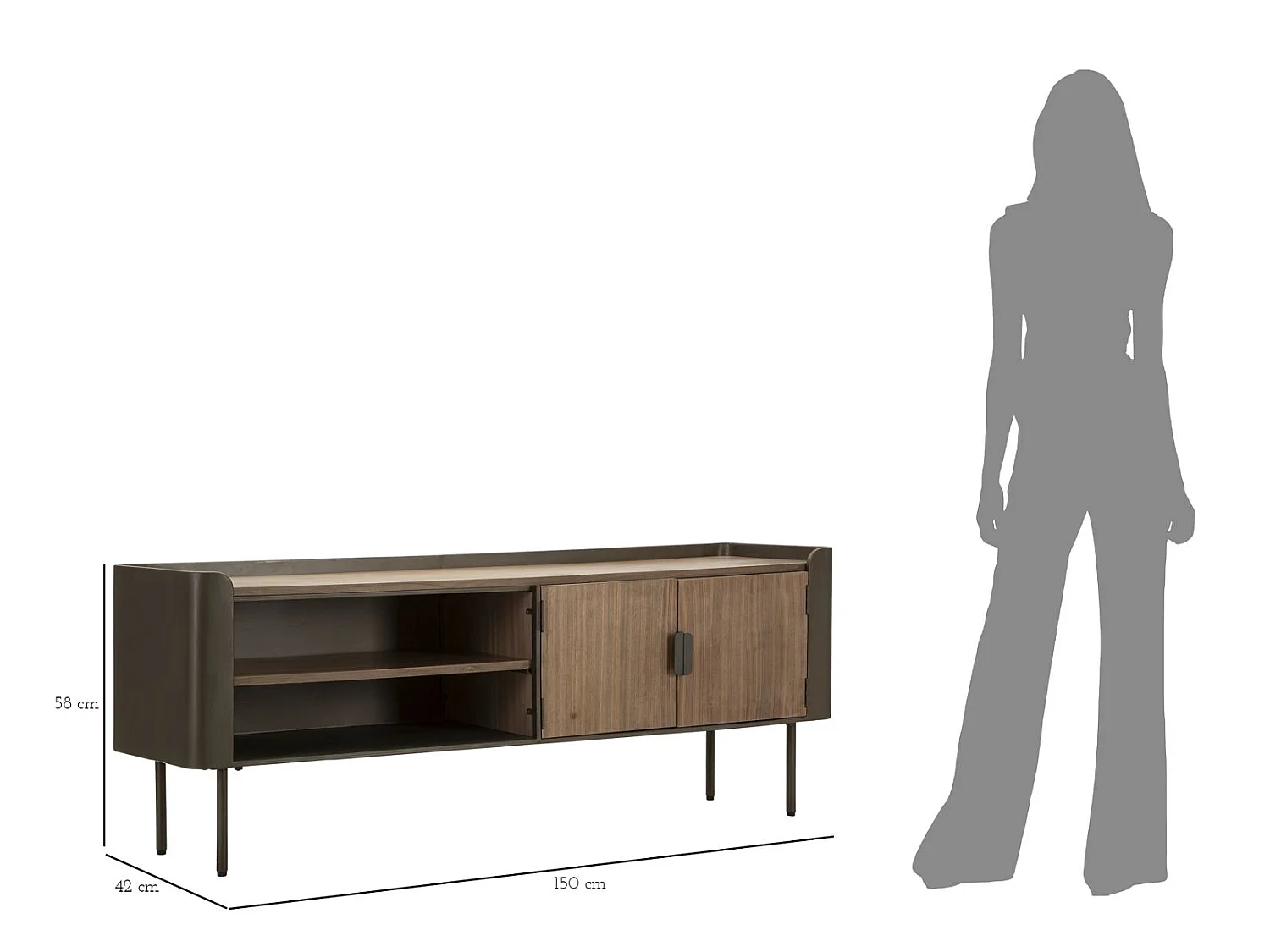 Meuble TV 2 portes en Bois "Toronto" 150cm Naturel