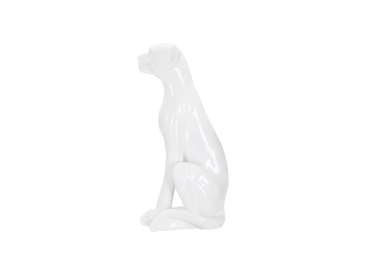 Glamouröse, sitzende Leopardenstatue aus weißem Polyresin – 27 x 38 x 74 cm – Dekorative Skulptur mit geschwungenem und elegantem Design