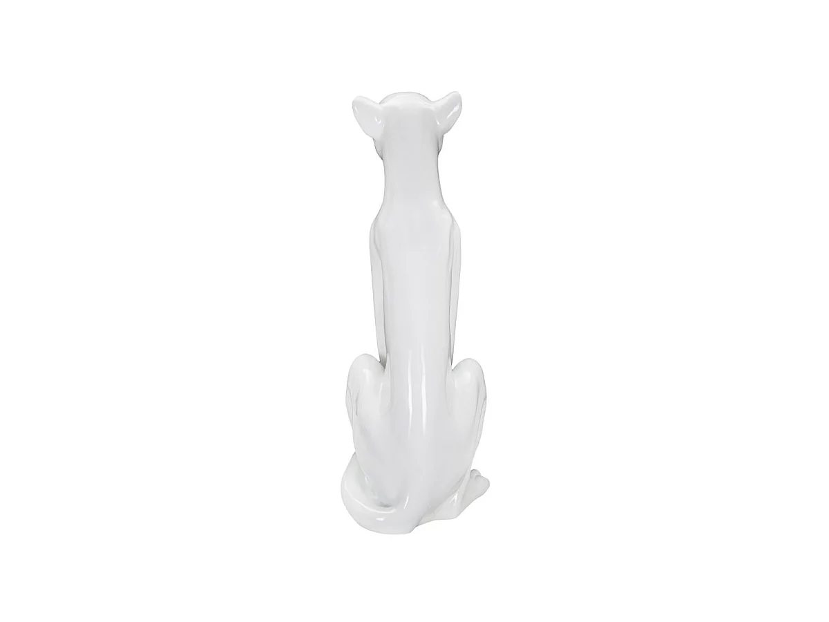 Glamouröse, sitzende Leopardenstatue aus weißem Polyresin – 27 x 38 x 74 cm – Dekorative Skulptur mit geschwungenem und elegantem Design