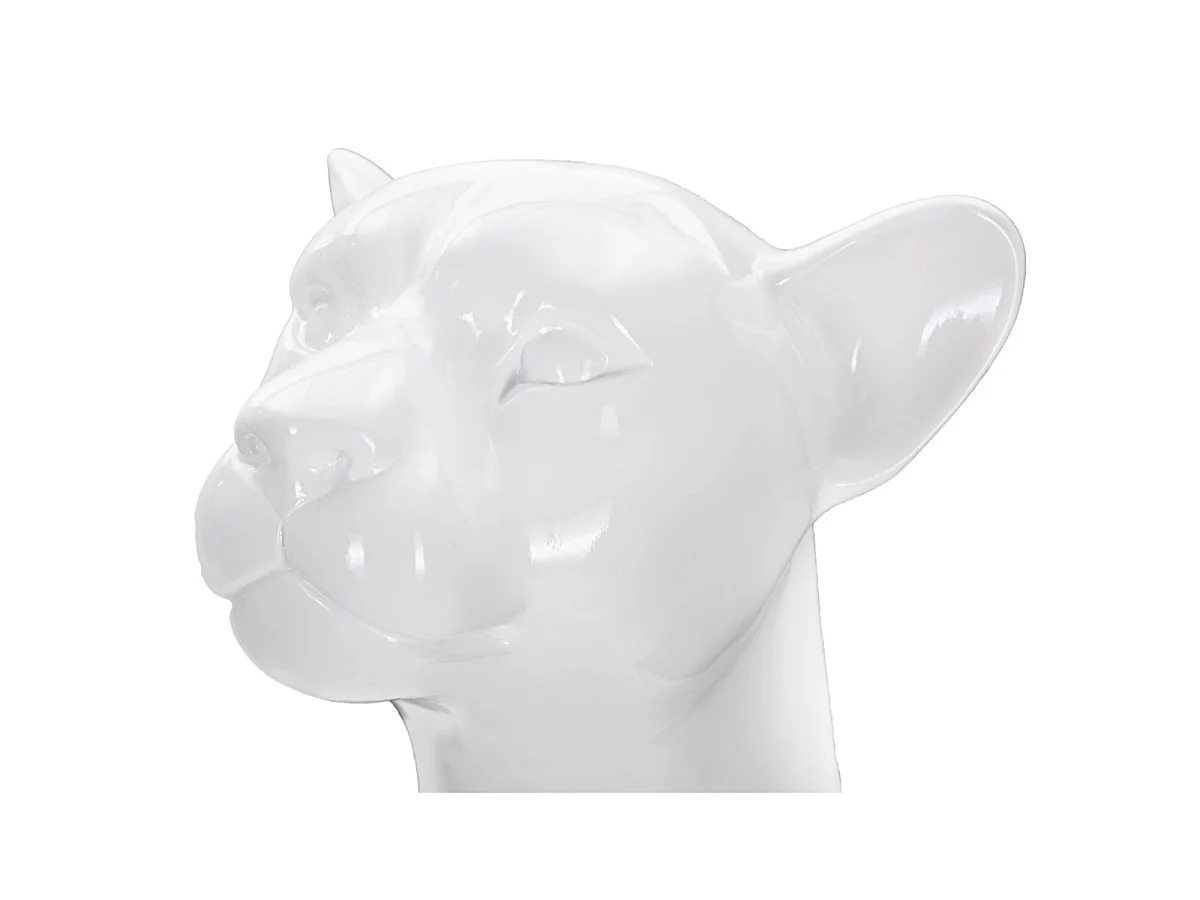 Glamouröse, sitzende Leopardenstatue aus weißem Polyresin – 27 x 38 x 74 cm – Dekorative Skulptur mit geschwungenem und elegantem Design