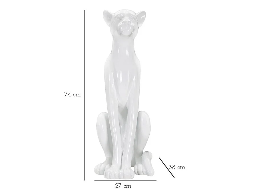 Glamouröse, sitzende Leopardenstatue aus weißem Polyresin – 27 x 38 x 74 cm – Dekorative Skulptur mit geschwungenem und elegantem Design