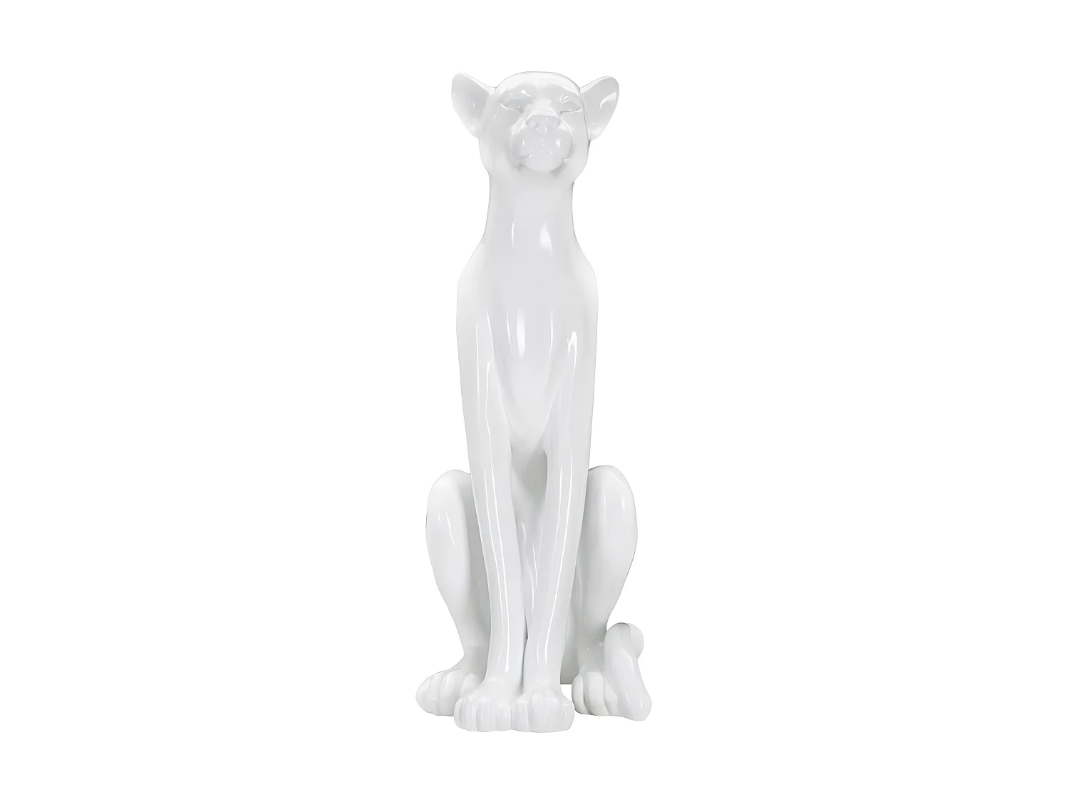 Glamouröse, sitzende Leopardenstatue aus weißem Polyresin – 27 x 38 x 74 cm – Dekorative Skulptur mit geschwungenem und elegantem Design