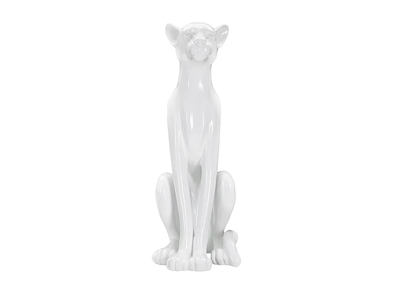 Statue Déco en Résine "Léopard Assis" 74cm Blanc