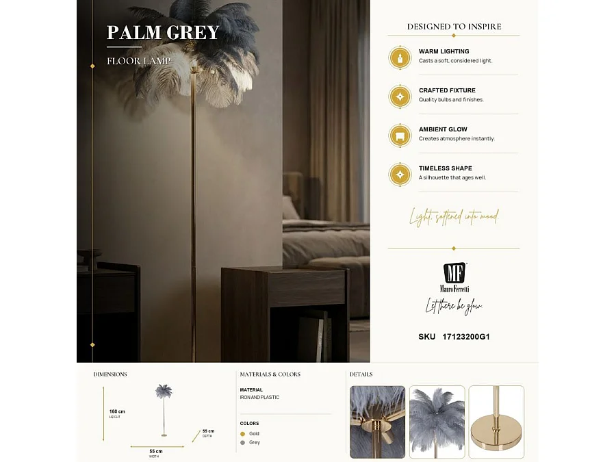 GRIJZE PALM VLOERLAMP CM Ø 55X160