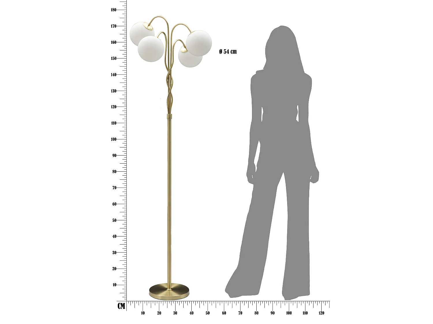 Lampadaire Design 4 Sphères "Glamy" 176cm Blanc & Or